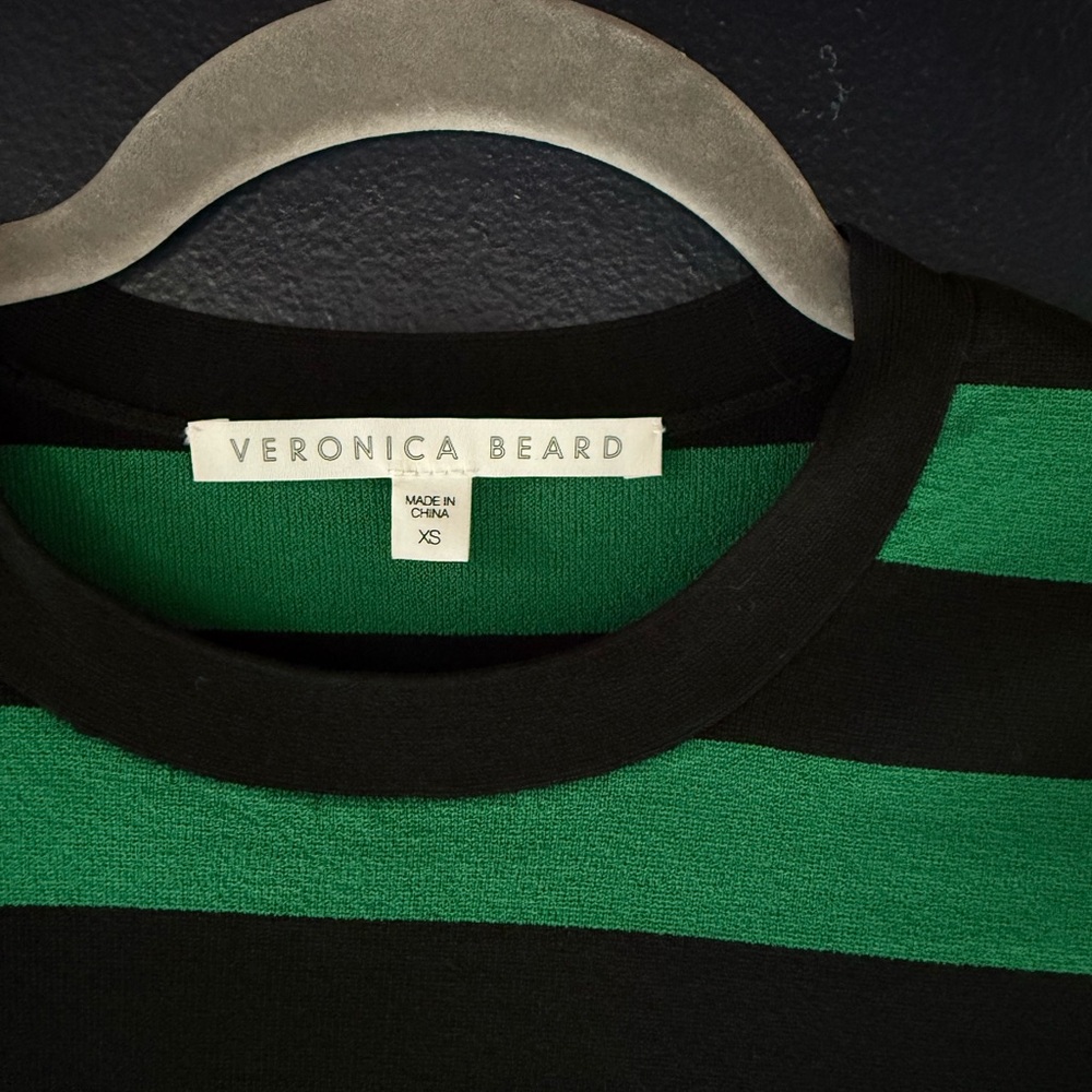 Veronica Beard Green and Black Striped cropped sweater - Picture 2 of 4